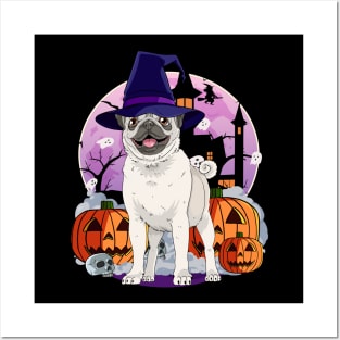 Pug Witch Halloween Pumpkin Ghost Posters and Art